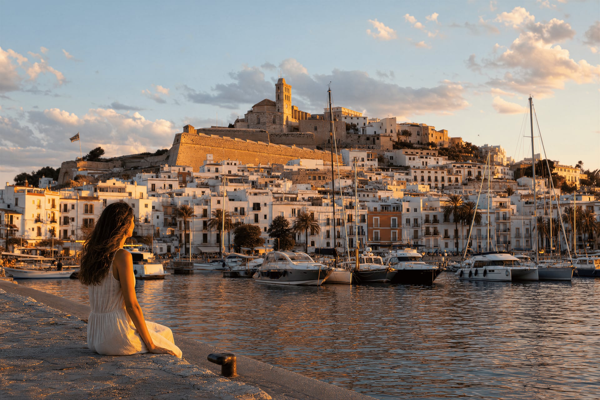 El casco antiguo de Ibiza y su puerto al atardecer — la Guía del Cannabis de Ibiza