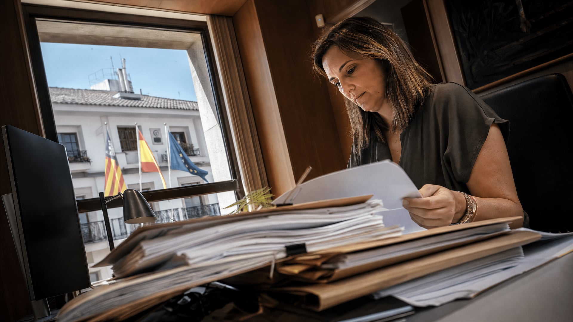Sant Antoni municipal offices with a sanction file over an Ibiza villa party