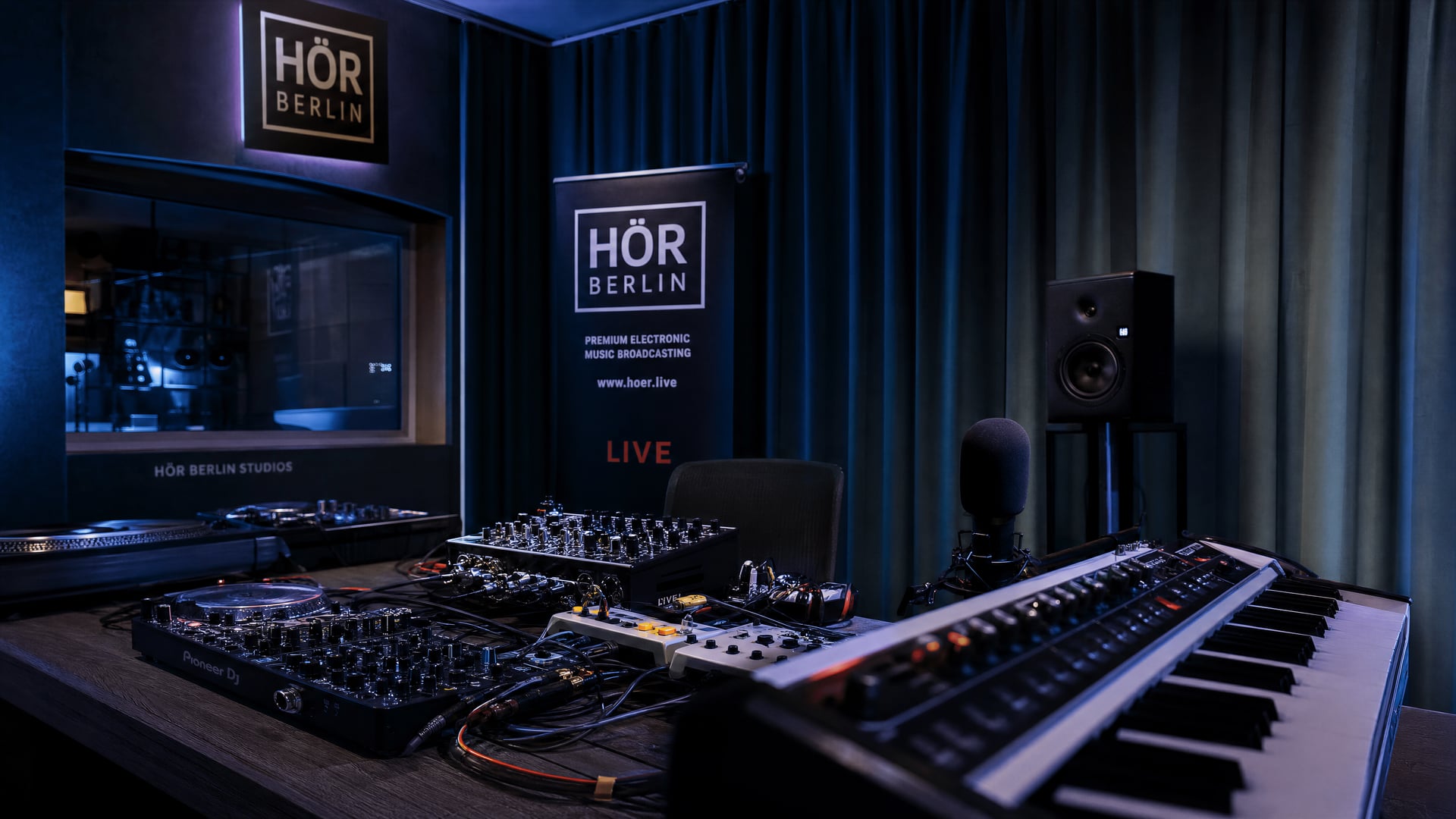 Electronic music broadcast room prepared for Anna Tur’s HÖR Berlin live session