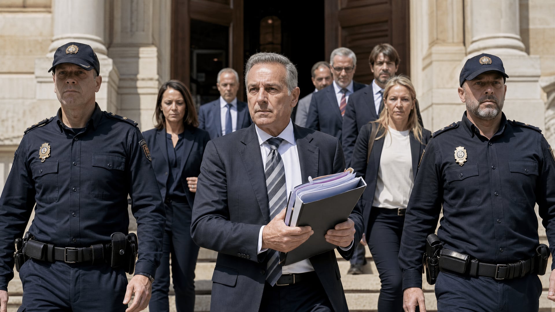 Exterior of the Denia investigating courts with a police file folder in the foreground.